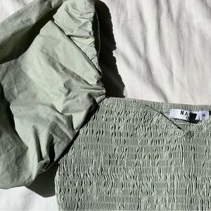 NA-KD Fashion Sage Green Crop Top